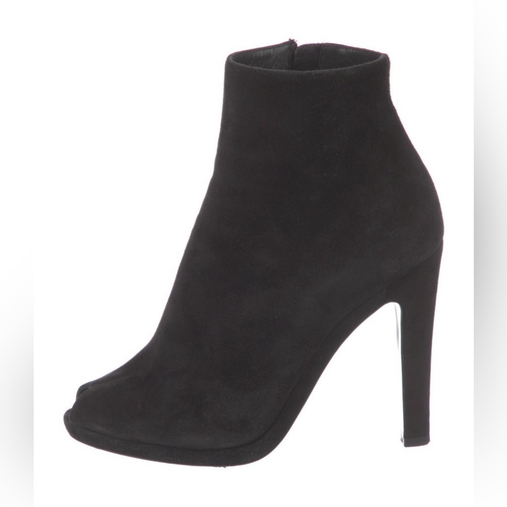 Jill Sander Black Suede Peep Toe Heeled Ankle Booties Sz 37